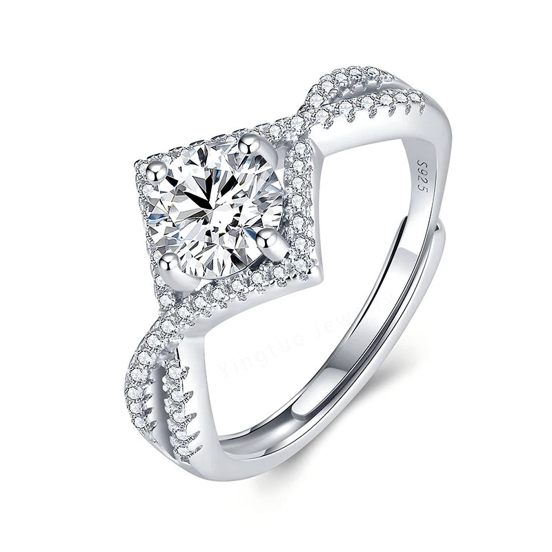 Hot 18K Gold Plated Adjustable S925 Sterling Silver Rings Wedding Moissanite Ring for Women