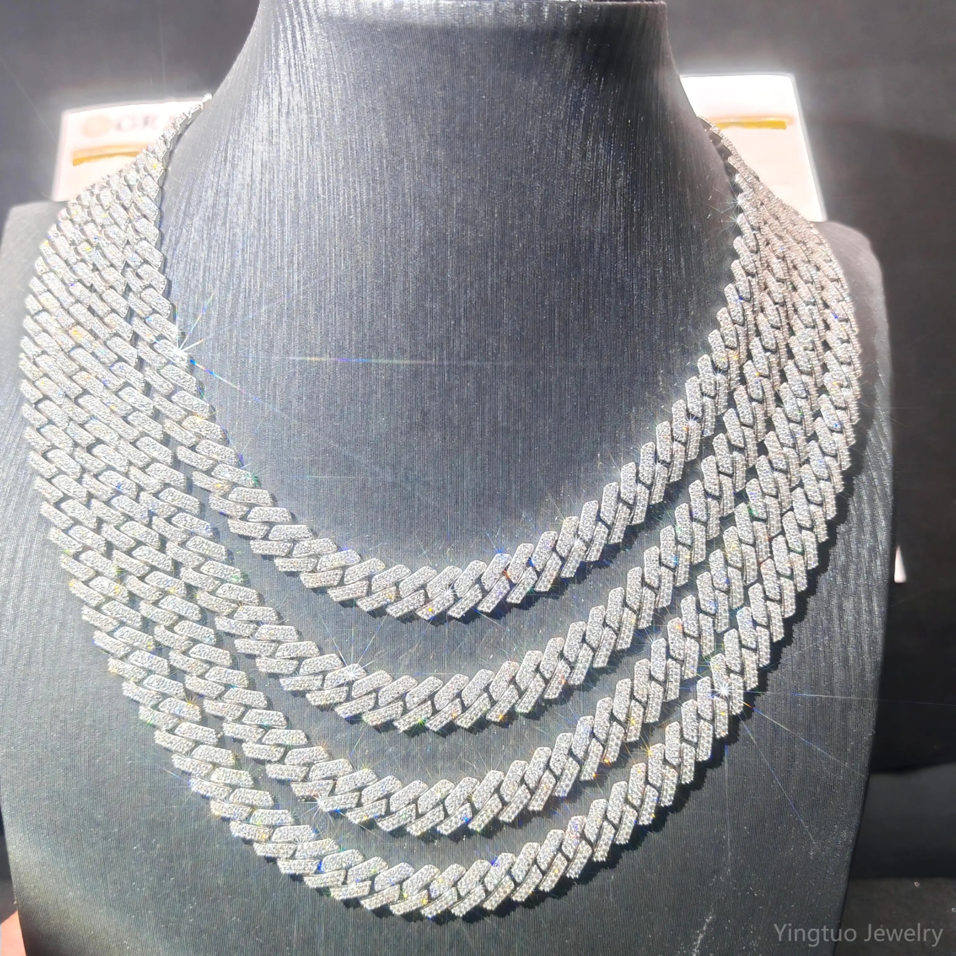Yingtuo Jewelry 8mm/10mm/12mm Moissanite Diamond Cuban Link Chain D VVS Pass Tester 925 Sterling Silver Gold Cuban Link Chain