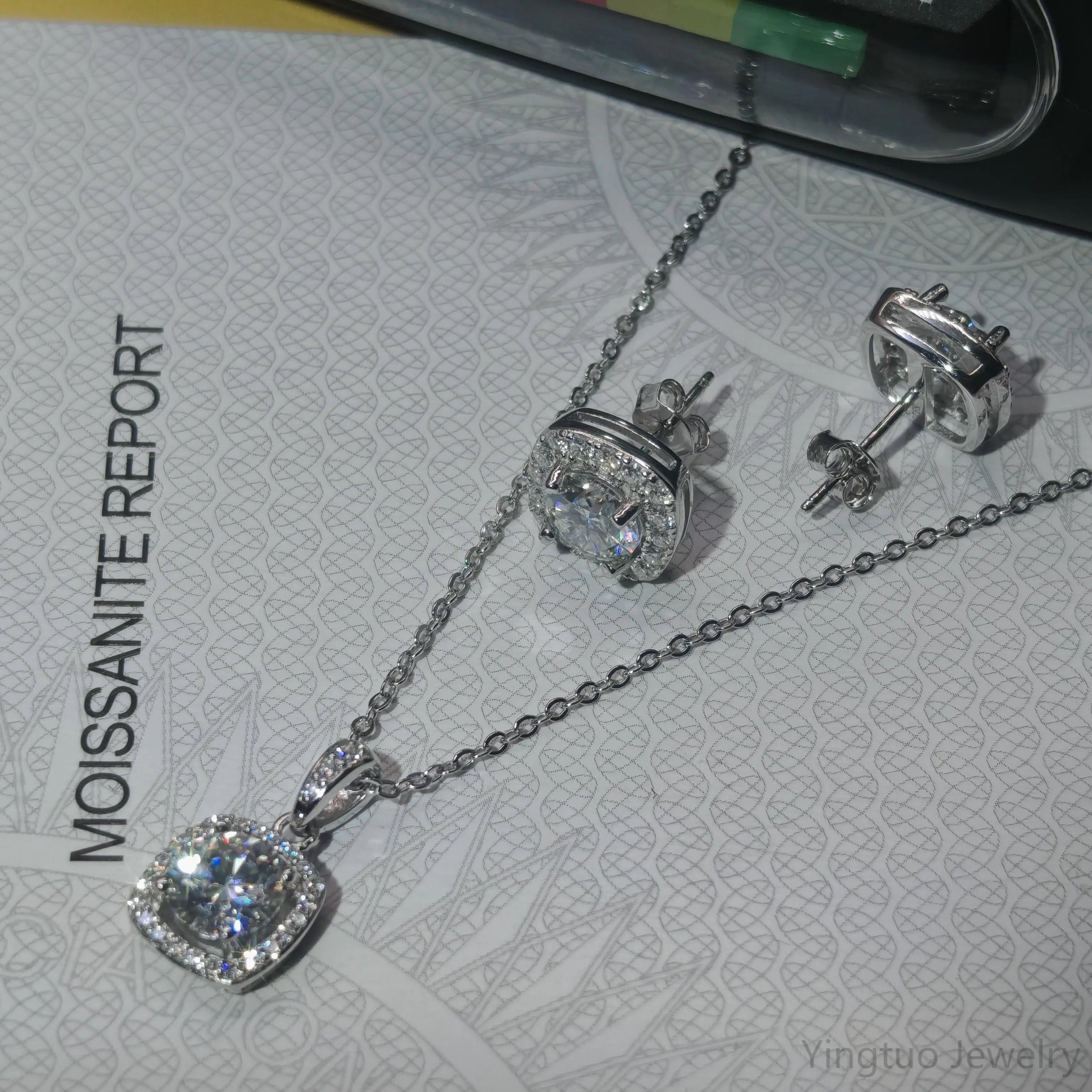 High-Quality Fine Jewelry for Women 925 Sterling Silver Hip Hop Moissanite Earrings Necklace Set with GRA Certificate