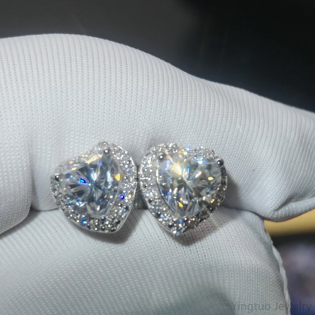 Fine Jewelry Heart Moissanite Diamond Earings Jewelry Women 925 Silver Moissanite Stud Earrings