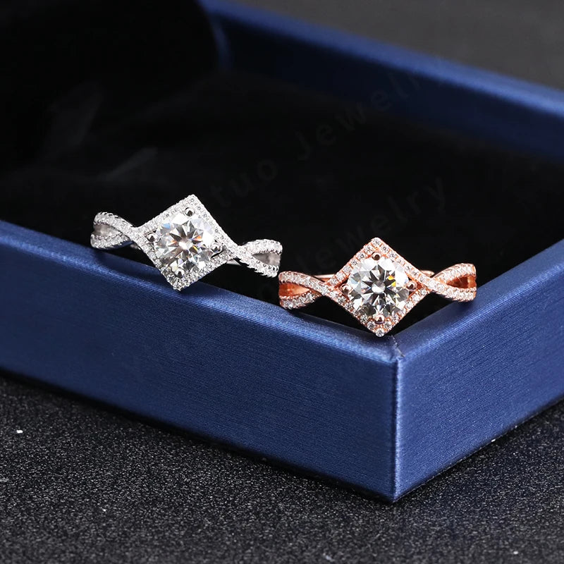 Hot 18K Gold Plated Adjustable S925 Sterling Silver Rings Wedding Moissanite Ring for Women