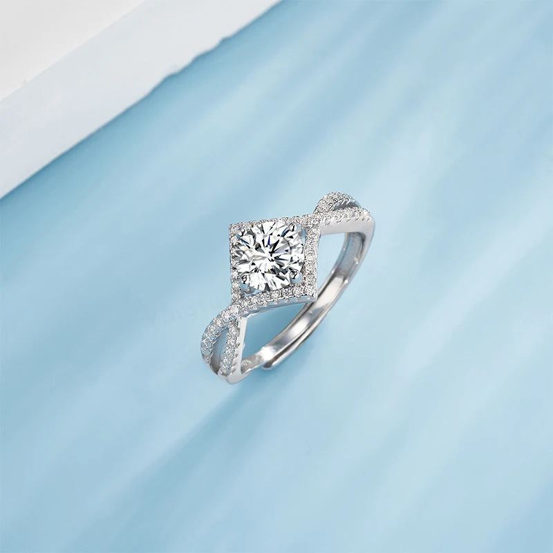 Hot 18K Gold Plated Adjustable S925 Sterling Silver Rings Wedding Moissanite Ring for Women