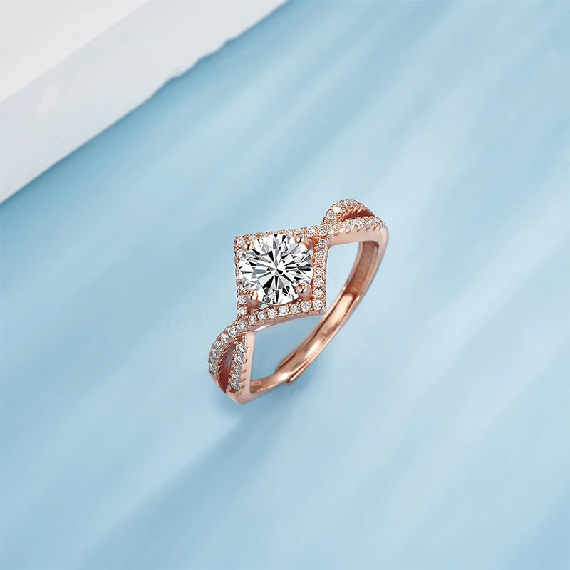 Hot 18K Gold Plated Adjustable S925 Sterling Silver Rings Wedding Moissanite Ring for Women