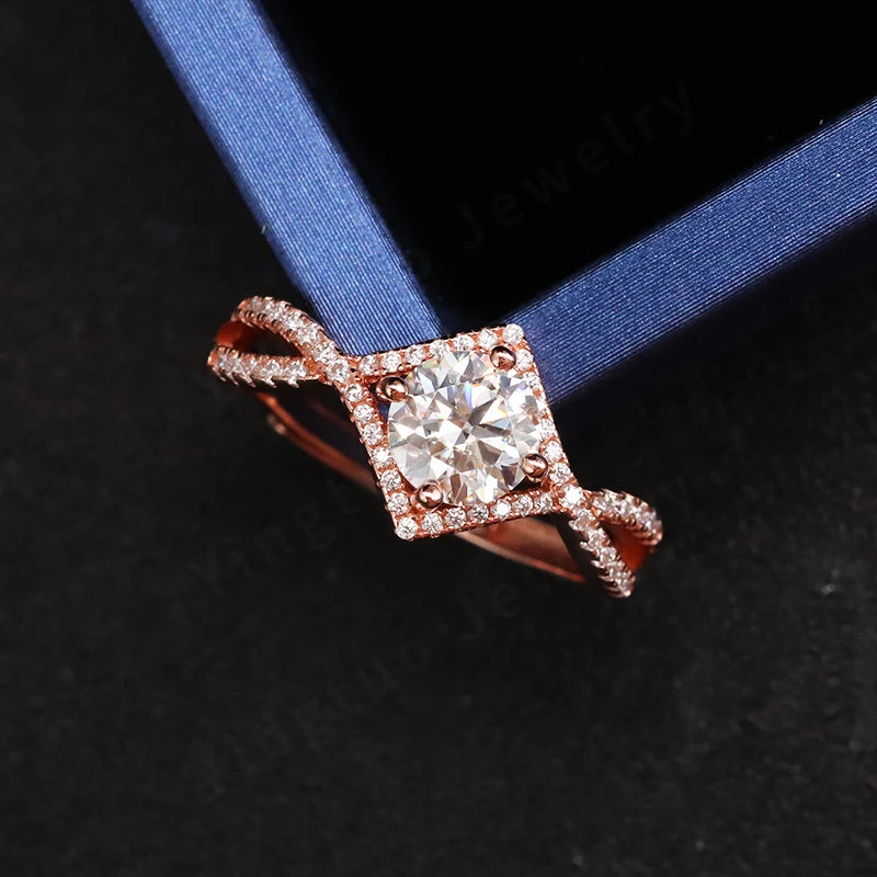 Hot 18K Gold Plated Adjustable S925 Sterling Silver Rings Wedding Moissanite Ring for Women