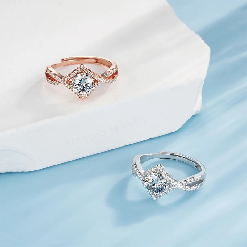 Hot 18K Gold Plated Adjustable S925 Sterling Silver Rings Wedding Moissanite Ring for Women