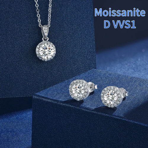 High-Quality Fine Jewelry for Women 925 Sterling Silver Hip Hop Moissanite Earrings Necklace Set with GRA Certificate