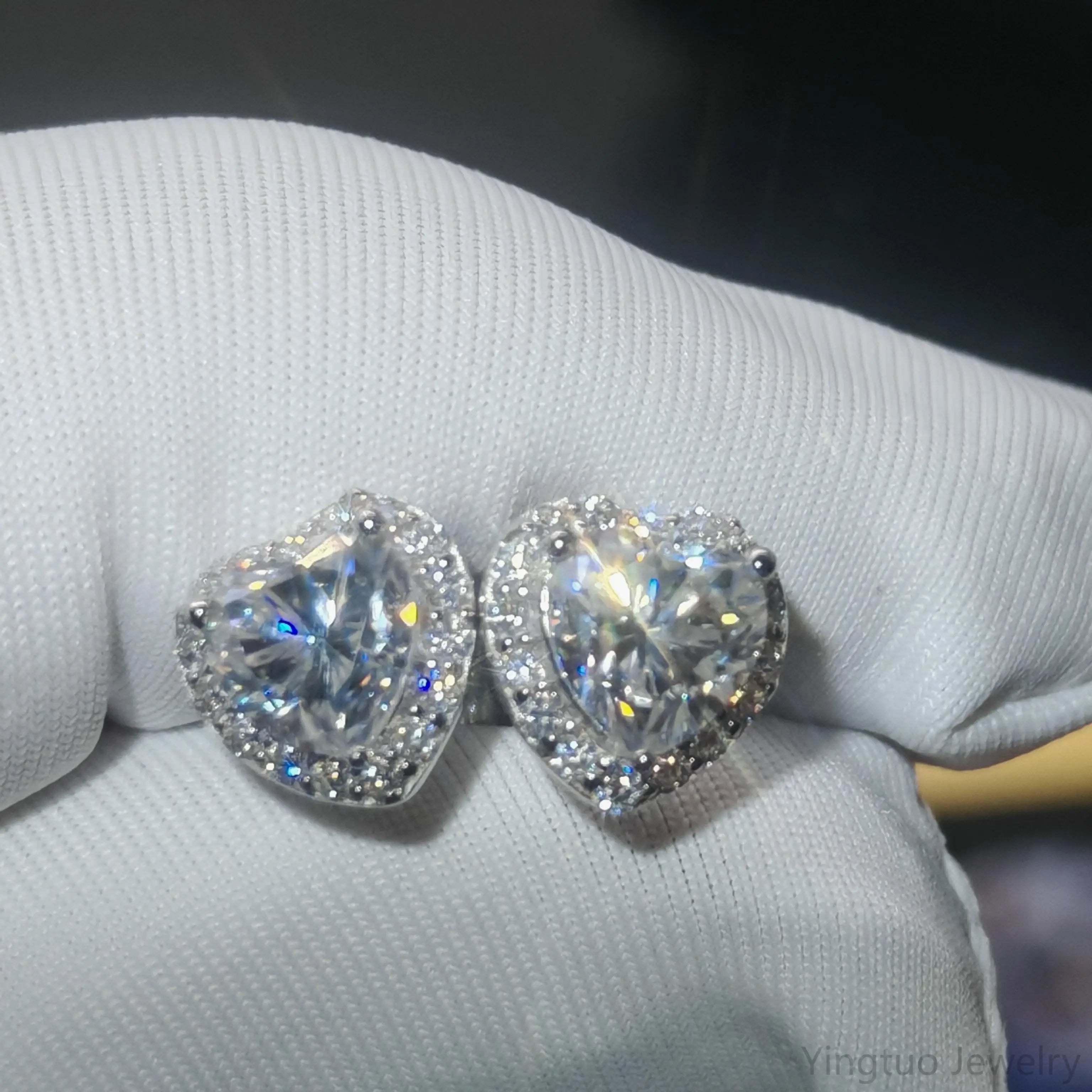Fine Jewelry Heart Moissanite Diamond Earings Jewelry Women 925 Silver Moissanite Stud Earrings