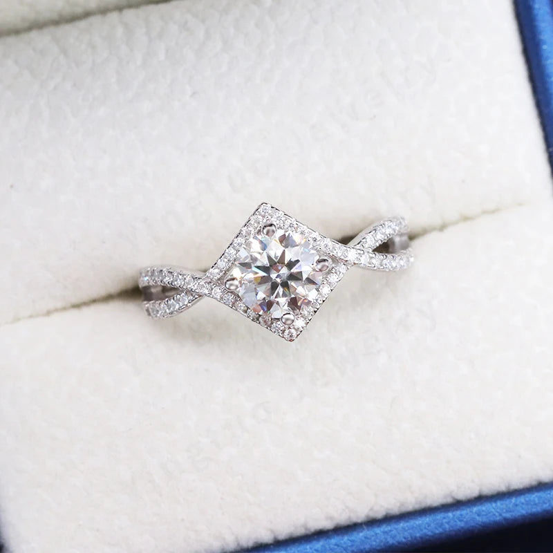 Hot 18K Gold Plated Adjustable S925 Sterling Silver Rings Wedding Moissanite Ring for Women