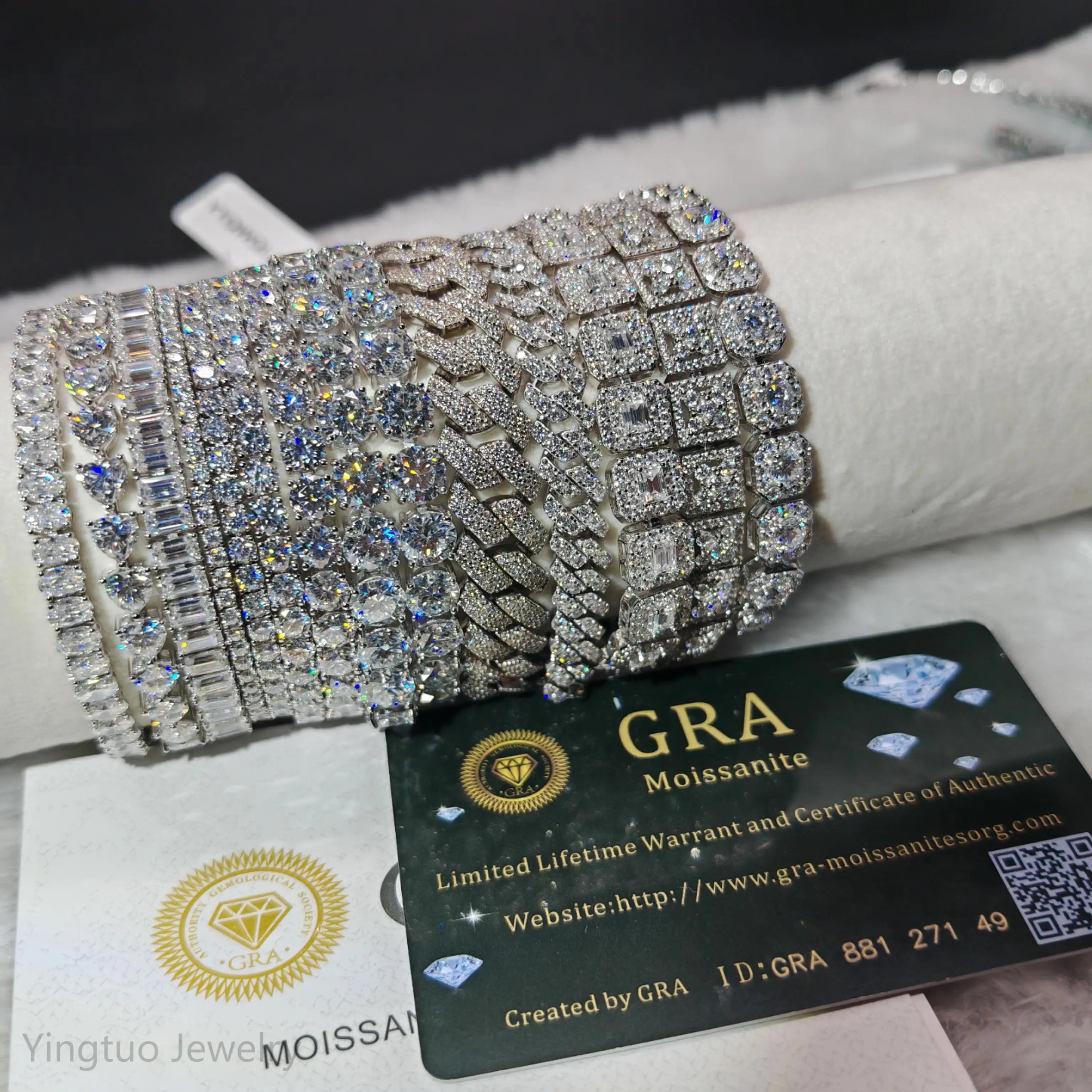 Fine Jewelry 925 Silver Ice Cut D VVS Moissanite Tennis Chain Necklace Bracelet Hiphop Cuban Link Chain with GRA Certification